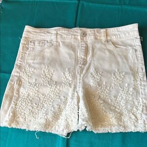 Celebrity Pink White Embroidered Jean Shorts